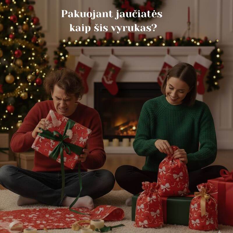 Dovanų maišeliai pakeičiamas pakavimas iš kančios į kelių minučių pramogą