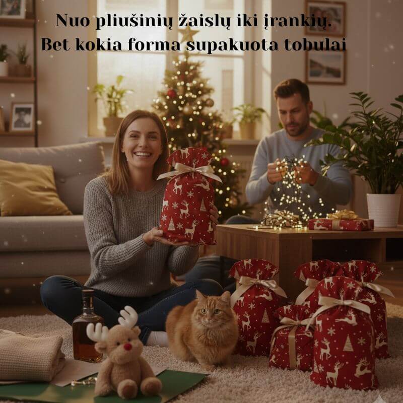 Dovanų maišeliai pakeičiamas pakavimas iš kančios į kelių minučių pramogą