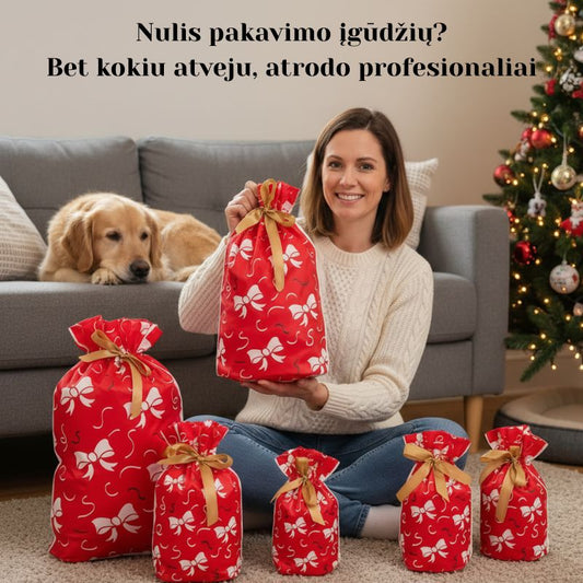 Dovanų maišeliai pakeičiamas pakavimas iš kančios į kelių minučių pramogą